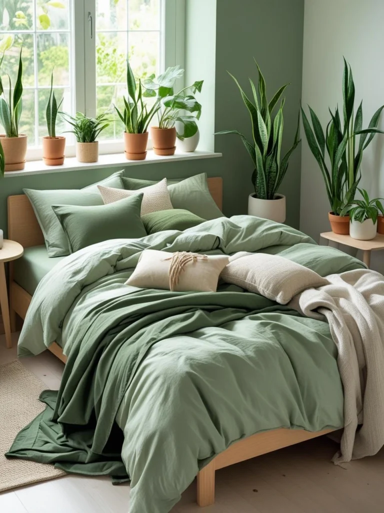 Green Bedding Aesthetic