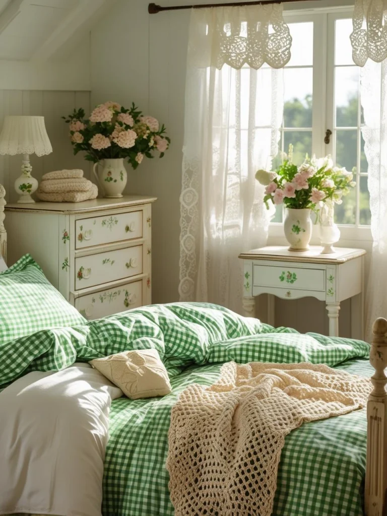 Green Gingham Bedding Aesthetic