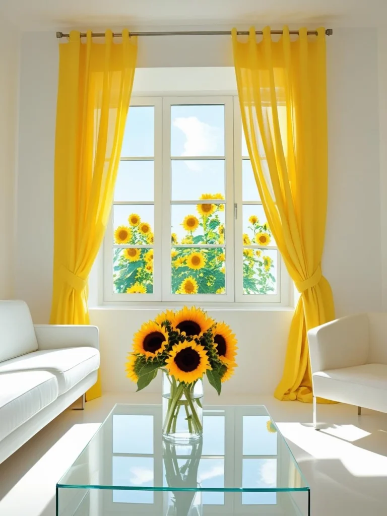 Cheerful Yellow Curtains Living Room Brightness