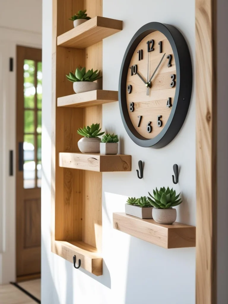 Double Function Wall Clock with Shelves or Hooks