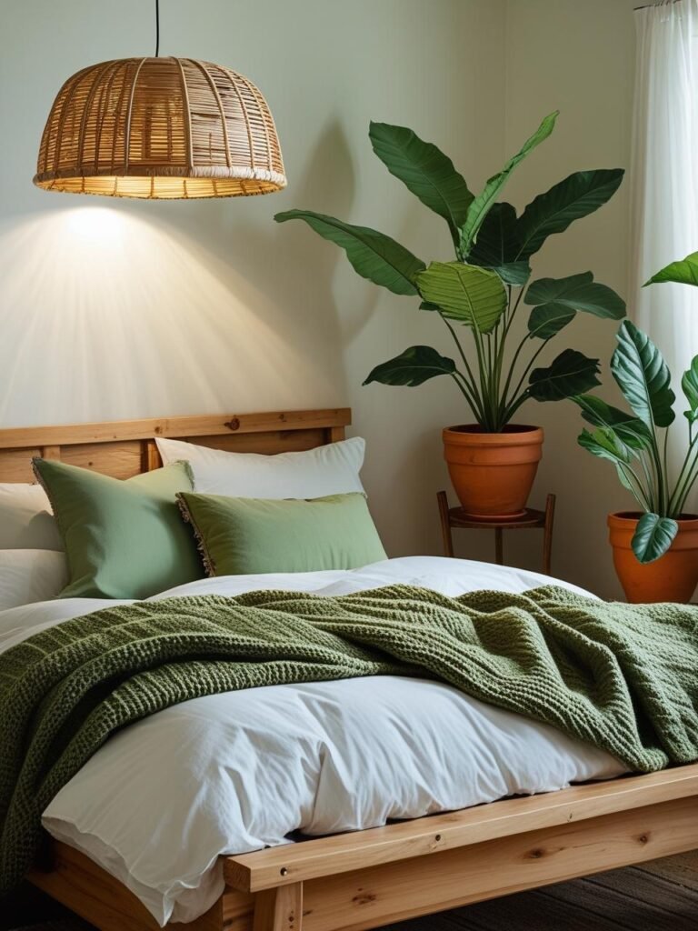 Earthy Vibes with Green and White Bedding