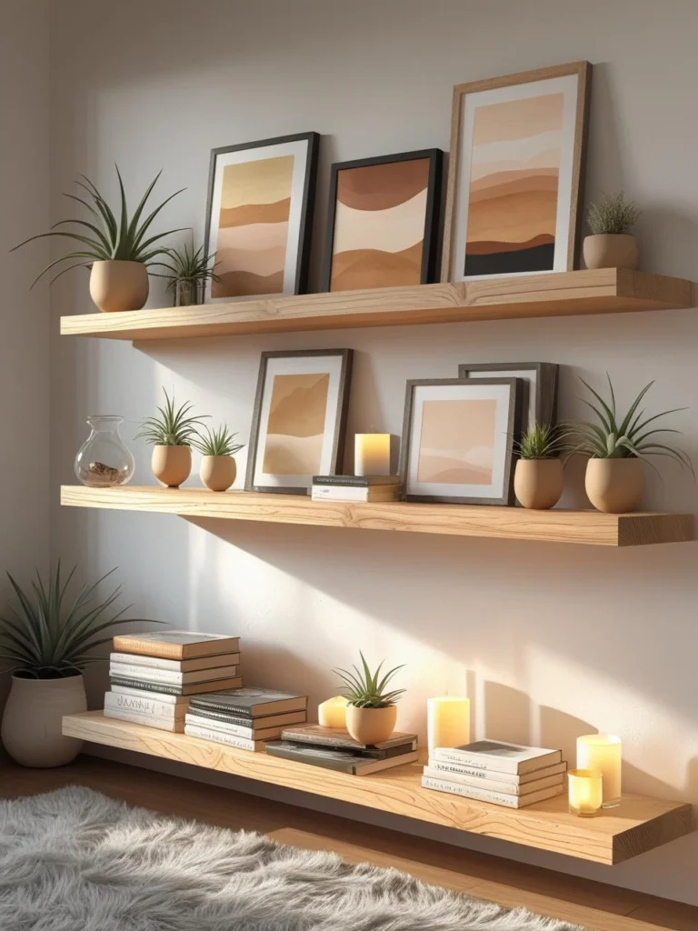 Floating Shelves with Layered Art
