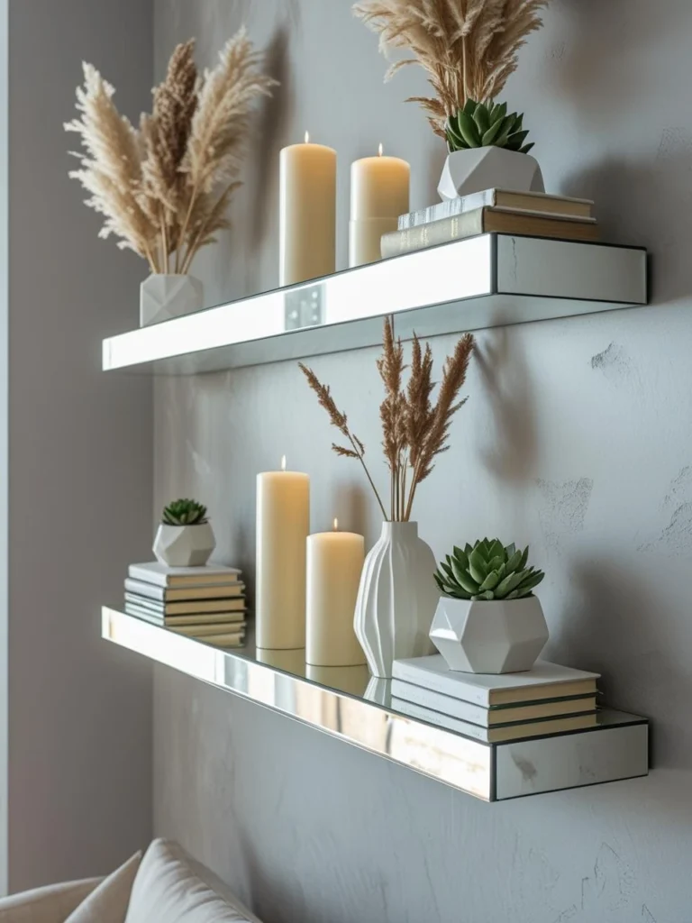 Mirrored Shelves with Decor