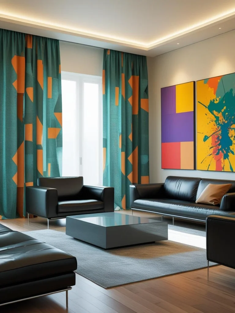 Modern Curtains Living Room with Bold Prints