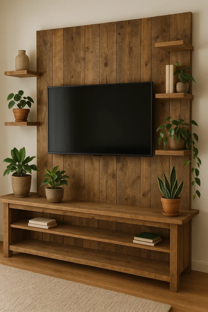 Rustic Wooden Panel with Open Shelves