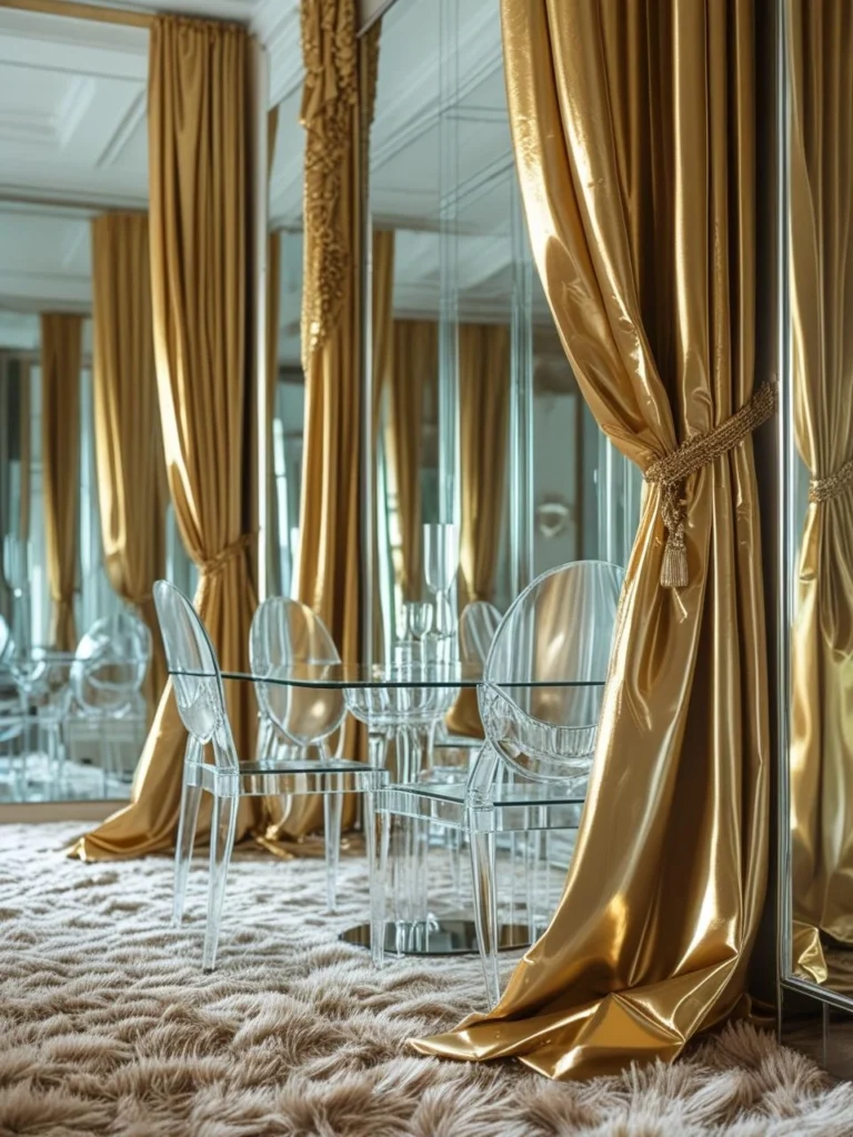 Shimmer with Gold Curtains Living Room Glamour