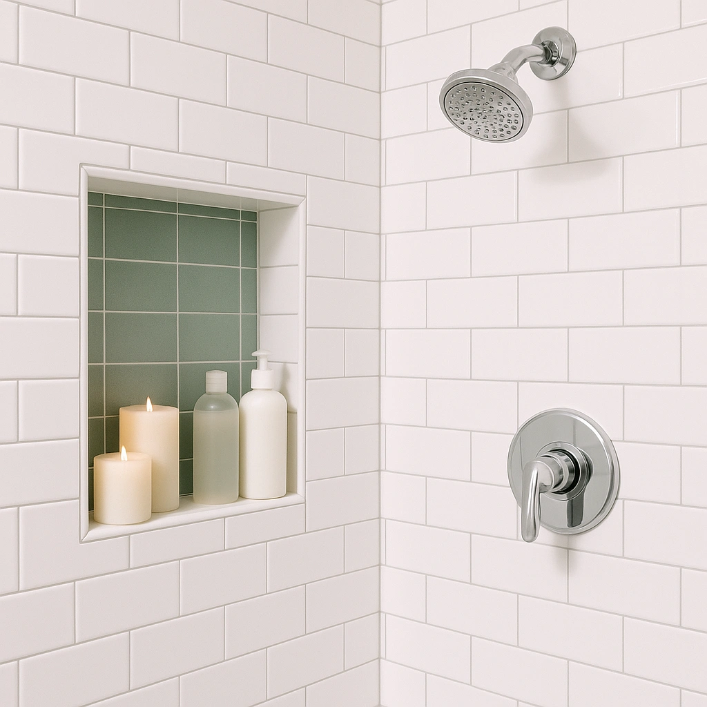 Shower Niche with a Pop of Green