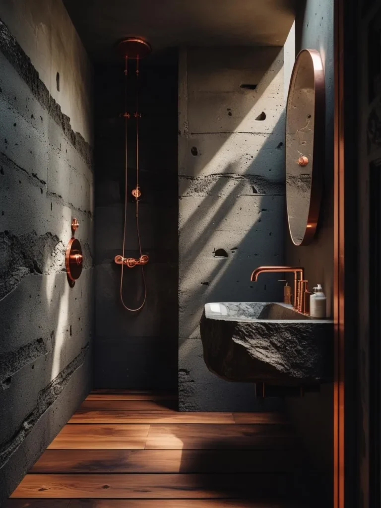 Textured Drama: Layers in a Moody Bathroom