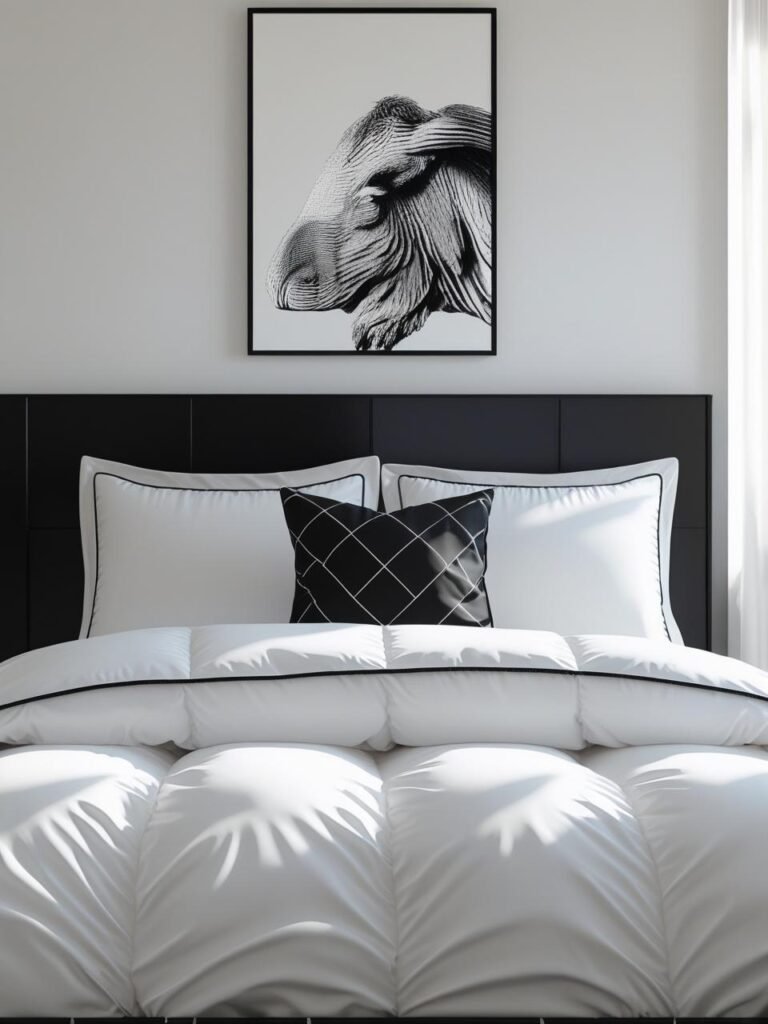 White Bedding with Black Accents (Monochrome Magic)