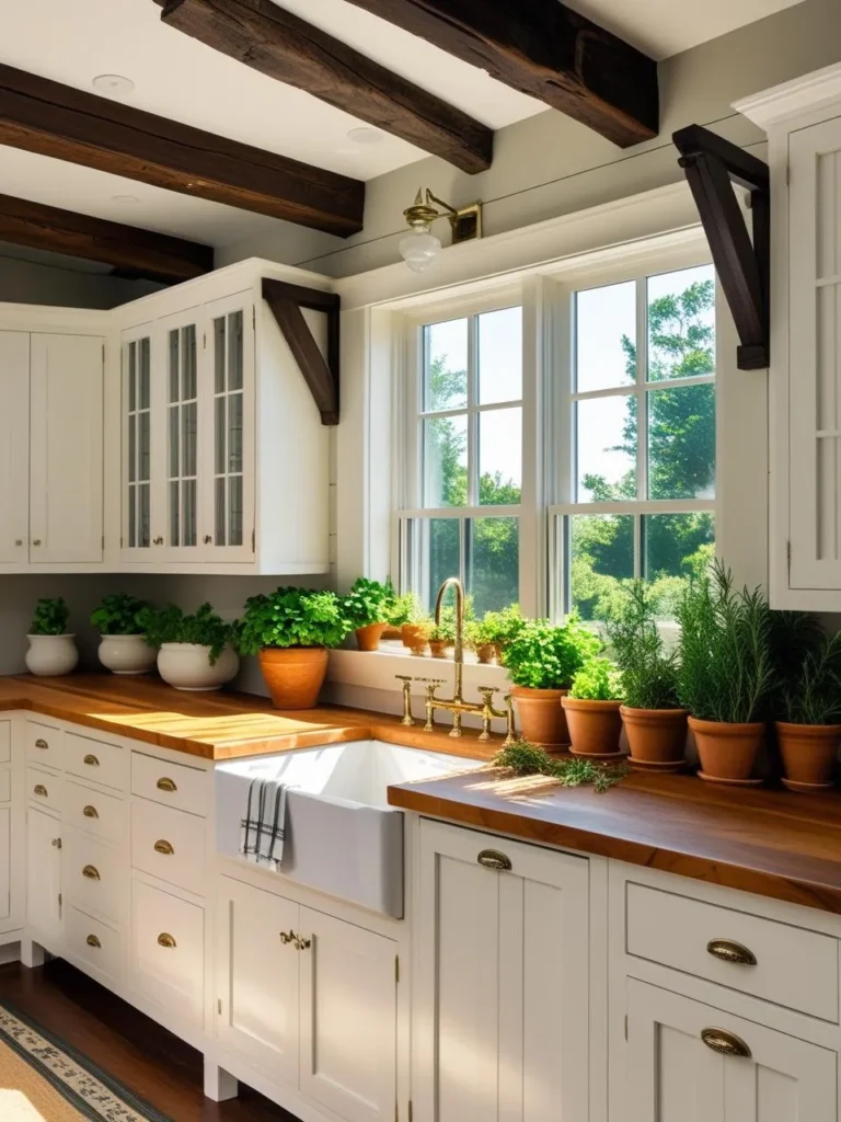 White Kitchen Cabinets with Butcher Block Top