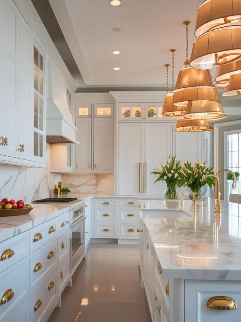 White Kitchen Cabinets with Gold Handles