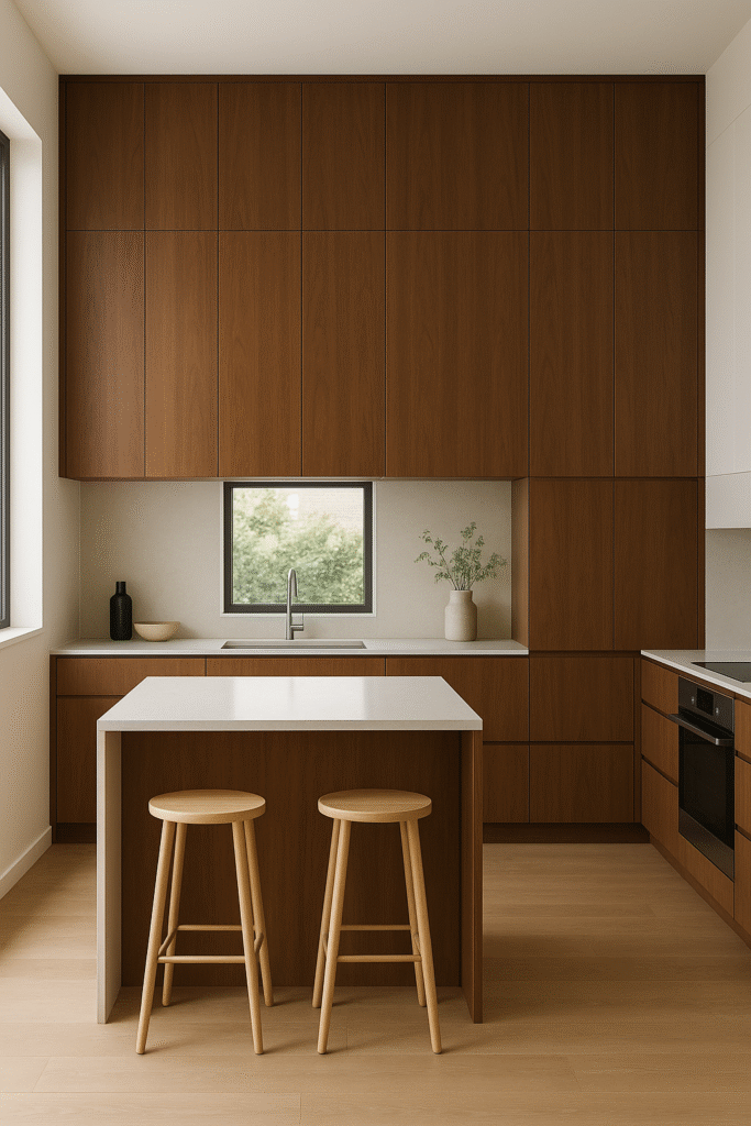 Full-Walnut Cabinetry for a Seamless Look