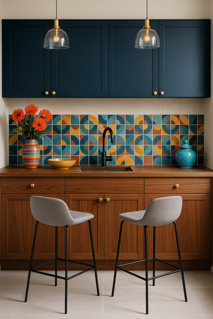 Two-Tone Walnut Kitchens with Pops of Colour