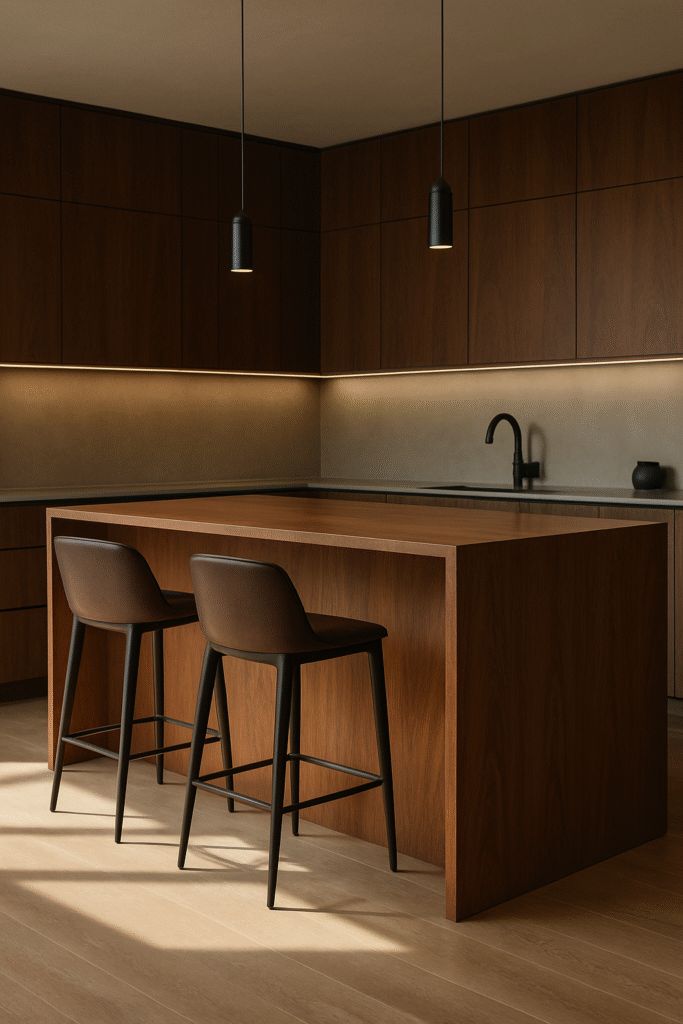 Waterfall Walnut Kitchen Island