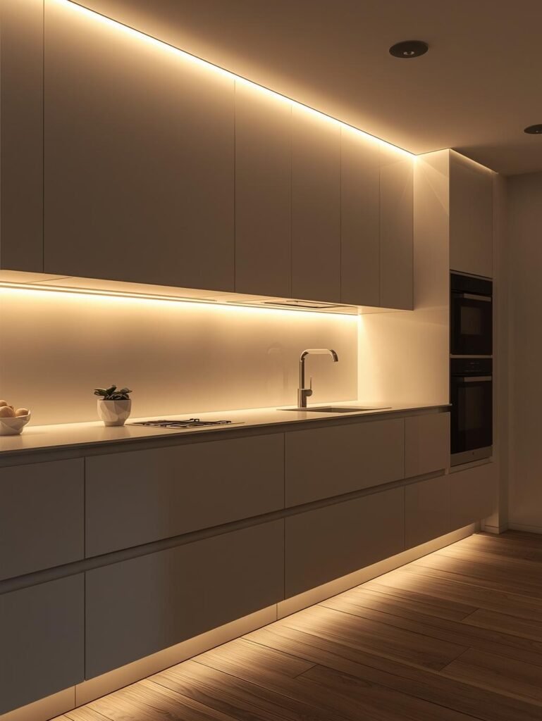 Floating Cabinets with Under-Cabinet Lighting