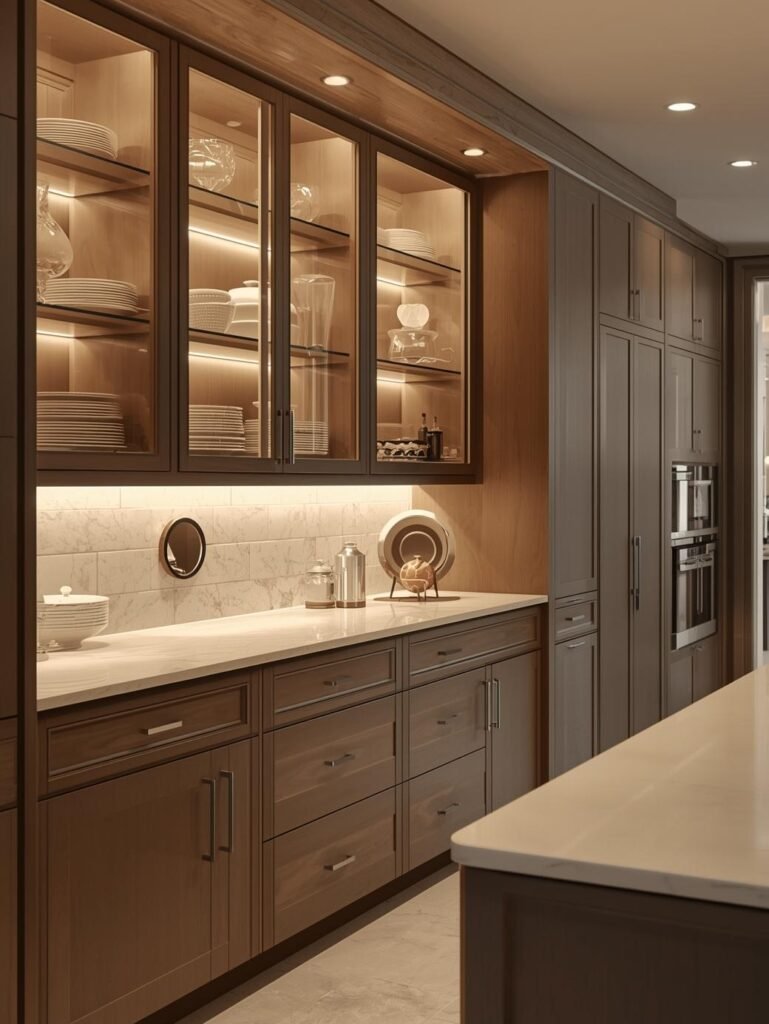 Glass-Front Cabinets with Lighting